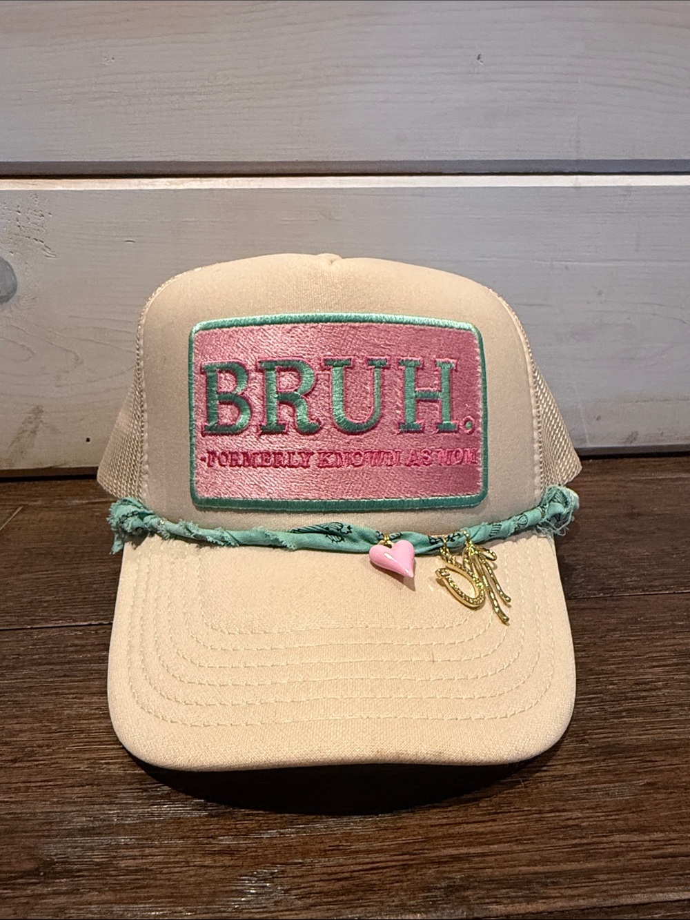 Mom Custom Beige & Pink Trucker Hat